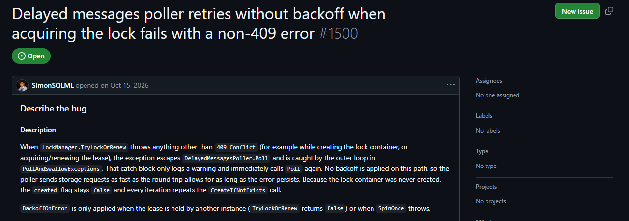 The bug report: retry without backoff on non-409 lock failures